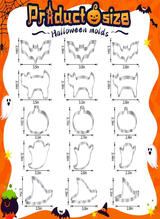 KULENAND Halloween Cookie Cutters Set - 15 Pcs Stainless Steel Holiday Cookie Cutter with 5 Shapes - Pumpkin, Ghost, Bat, Cat and Witch's Hat Cookie Molds for Halloween Food Party Decorations - Image 4