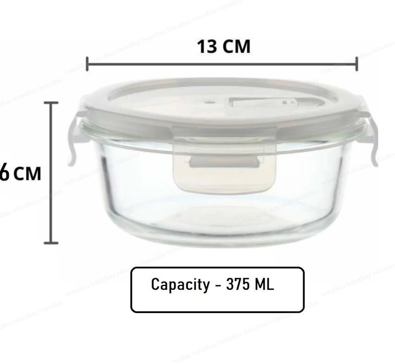 IndusBay Pack of 2 Round Borosilicate Glass Food Storage Oven Safe Container Set with Air Vent Airtight Lid Microwave Safe Bowl Glass Reheating Bowl Tiffin 375 ML Clear - Image 3