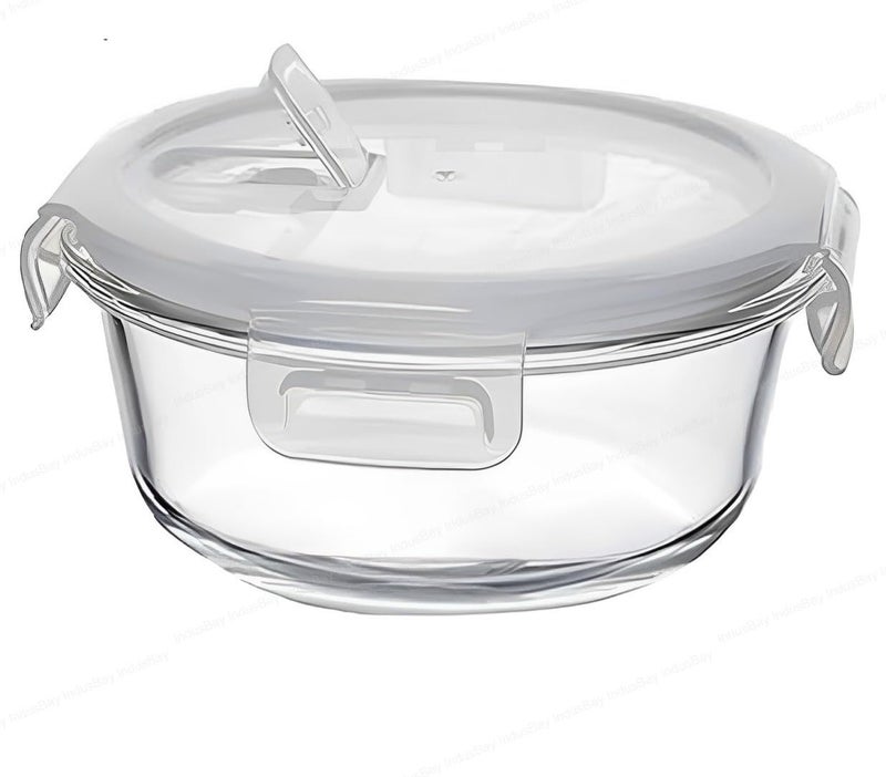 IndusBay Pack of 2 Round Borosilicate Glass Food Storage Oven Safe Container Set with Air Vent Airtight Lid Microwave Safe Bowl Glass Reheating Bowl Tiffin 375 ML Clear - Image 4