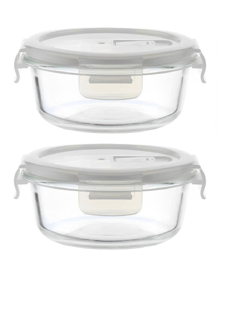 IndusBay Pack of 2 Round Borosilicate Glass Food Storage Oven Safe Container Set with Air Vent Airtight Lid Microwave Safe Bowl Glass Reheating Bowl Tiffin 375 ML Clear - Image 1