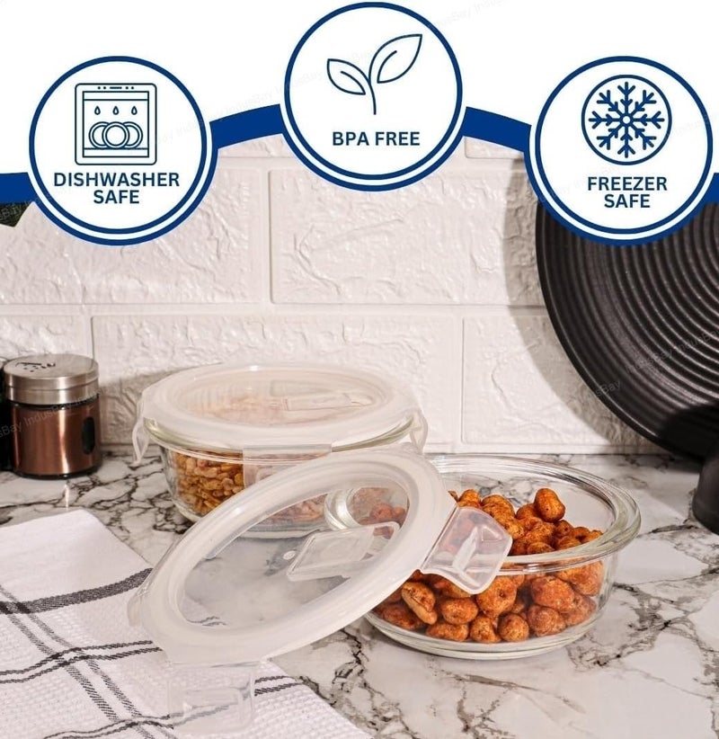 IndusBay Pack of 2 Round Borosilicate Glass Food Storage Oven Safe Container Set with Air Vent Airtight Lid Microwave Safe Bowl Glass Reheating Bowl Tiffin 375 ML Clear - Image 5