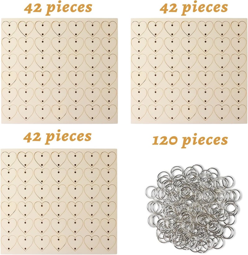 Longan Craft علامات عيد ميلاد عائلة لونغان كرافت، علامات خشبية على شكل قلب مع ثقوب وحلقات، إجمالي 240 قطعة للوحة عيد ميلاد العائلة، الذكرى السنوية، لوحة المهام، الحرف الخشبية - Image 3