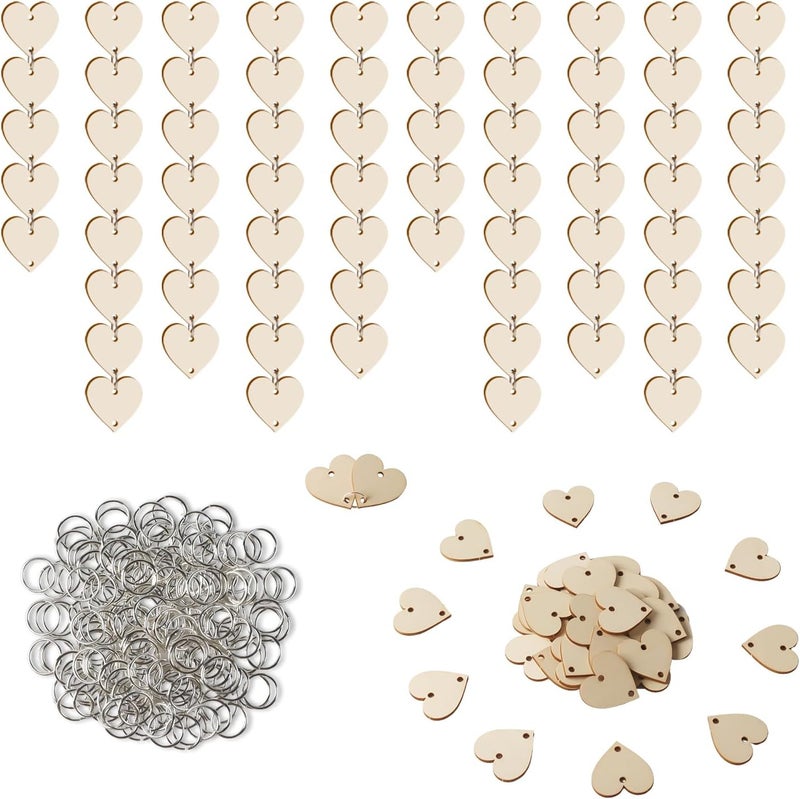 Longan Craft علامات عيد ميلاد عائلة لونغان كرافت، علامات خشبية على شكل قلب مع ثقوب وحلقات، إجمالي 240 قطعة للوحة عيد ميلاد العائلة، الذكرى السنوية، لوحة المهام، الحرف الخشبية - Image 1