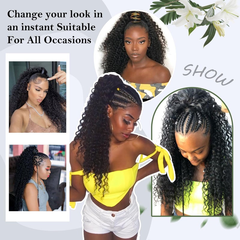 Alebery 27 Inch Drawstring Ponytail Extension for Black Women Deep Curly Ponytail Extension Synthetic Mixed with Human Hair Hairpieces Afro Kinky Curly Pony Tail for Daily Use (Brown) - Image 5