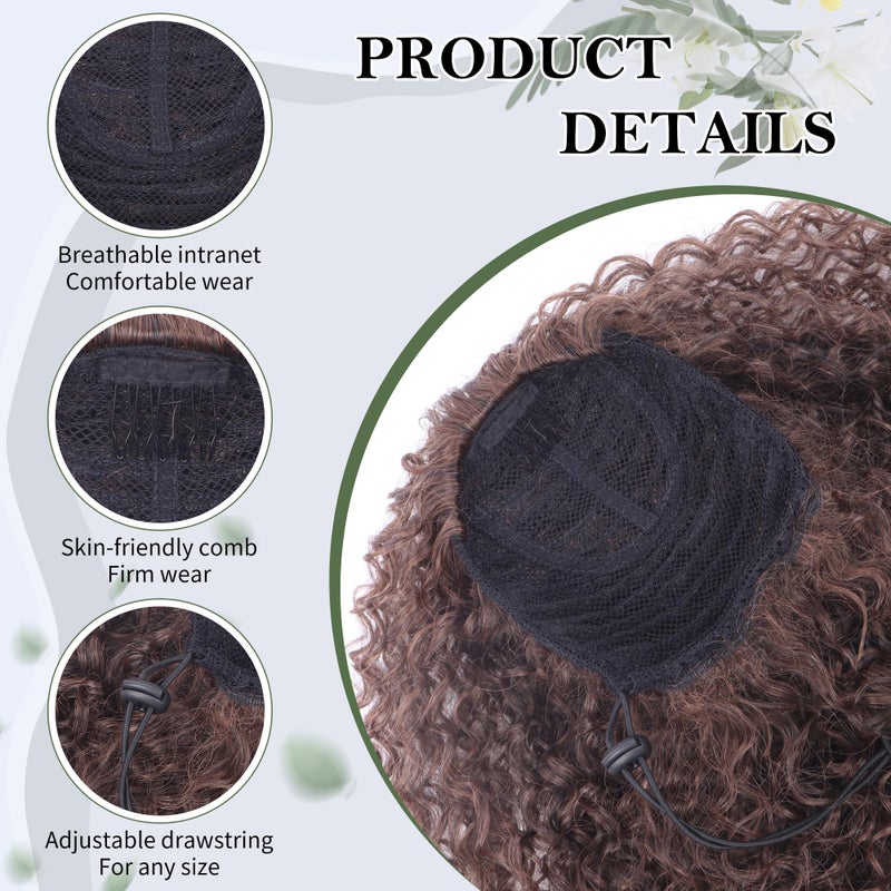 Alebery 27 Inch Drawstring Ponytail Extension for Black Women Deep Curly Ponytail Extension Synthetic Mixed with Human Hair Hairpieces Afro Kinky Curly Pony Tail for Daily Use (Brown) - Image 4