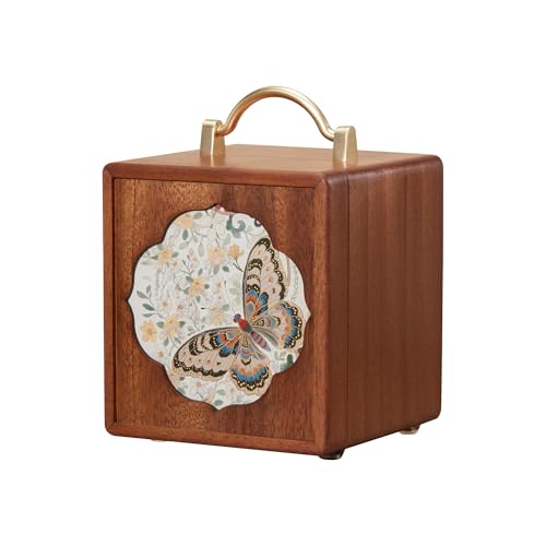 KAOTGOT Wooden Jewelry Box for Women 4 Tier Walnut Wooden Jewelry Box with handle (Butterfly Prints B) - Image 1