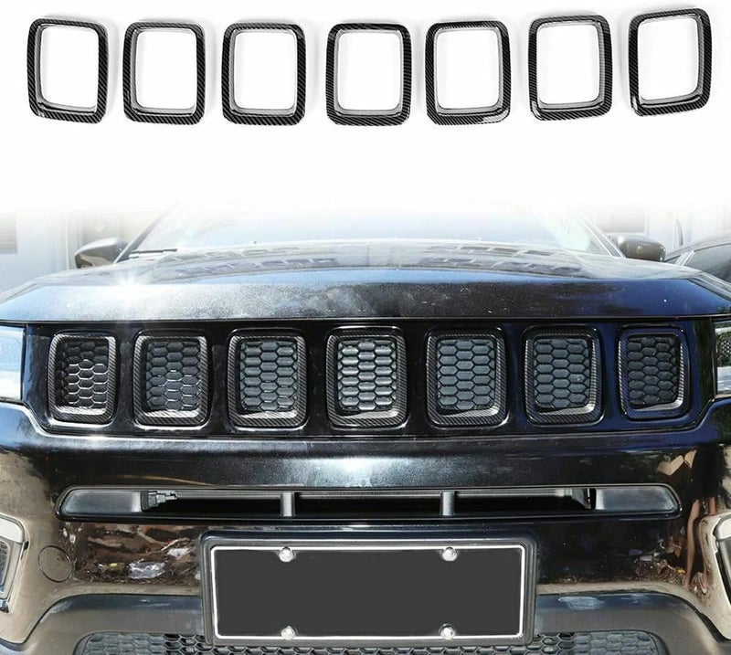 Mactoom Grille Inserts Grill Cover for Jeep Compass 2017-2021 - 7PC Carbon Fiber Look - Image 1