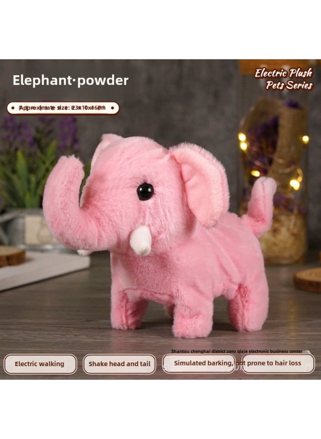 Children's Simulation Elephant Sounds Electric Plush Toy Elephant Sounds Moving Walking Shaking Tail Male And Female Students-Color:Elephant [Powder]]-Specifications:Naked  - Image 1