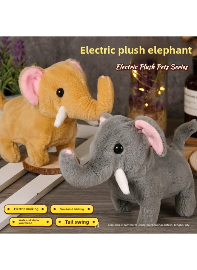 Children's Simulation Elephant Sounds Electric Plush Toy Elephant Sounds Moving Walking Shaking Tail Male And Female Students-Color:Elephant [Powder]]-Specifications:Naked  - Image 2