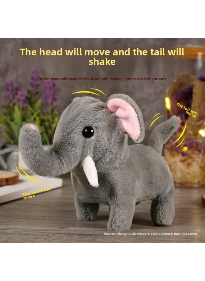 Children's Simulation Elephant Sounds Electric Plush Toy Elephant Sounds Moving Walking Shaking Tail Male And Female Students-Color:Elephant [Powder]]-Specifications:Naked  - Image 4