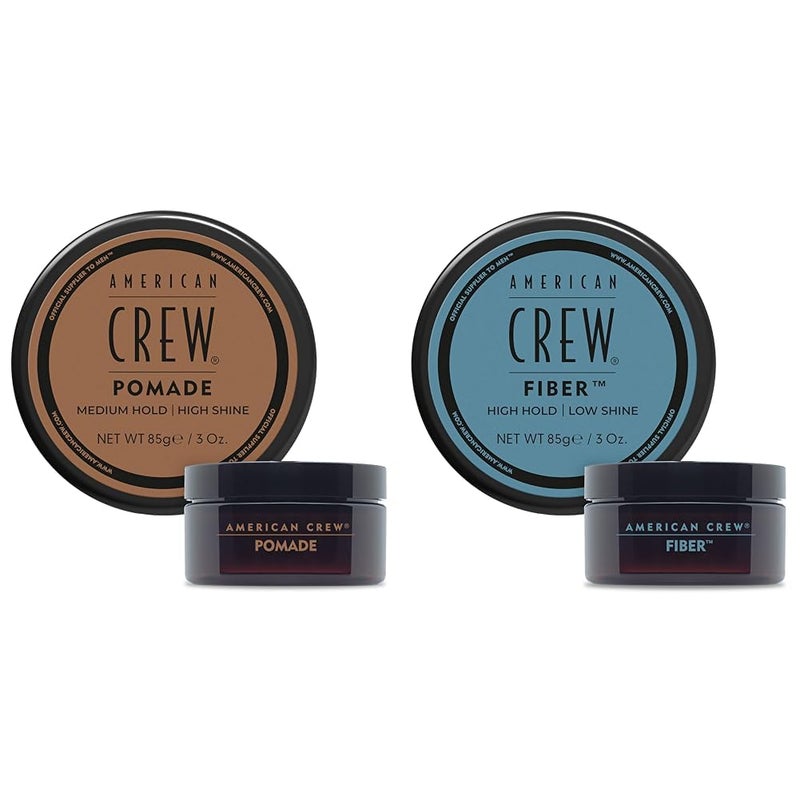 AMERICAN CREW Men's Hair Pomade, Like Hair Gel with Medium Hold & High Shine, 3 Oz (Pack of 1) & Men's Hair Fiber, Like Hair Gel with High Hold & Low Shine, 3 Oz (Pack of 1) - Image 1