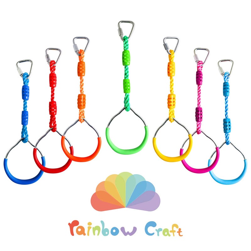Rainbow Craft 7Pack Colorful Ninja Rings  Gymnastic Ring Swing Bar Ring Monkey Rings for Backyard Ninja Warrior Obstacle Slackline Kits - Image 2