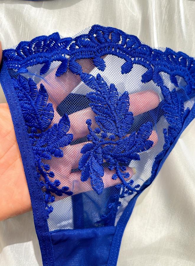 Take Two Floral Embroidered Mesh Non Padded Wired Bra and Thong Lingerie Set - Image 3