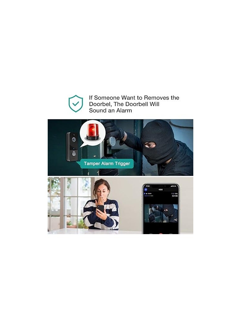 Wireless Video Doorbell Camera with Chime, Smart 1080P HD Doorbell Motion Detector, Night Vision, Two-Way Audio, IP65 Waterproof Flashing Doorbell Support Cloud Storage, Black - Image 3
