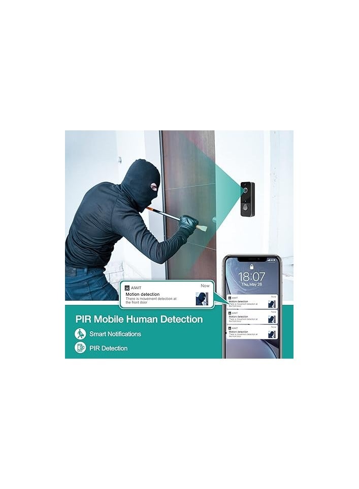 Wireless Video Doorbell Camera with Chime, Smart 1080P HD Doorbell Motion Detector, Night Vision, Two-Way Audio, IP65 Waterproof Flashing Doorbell Support Cloud Storage, Black - Image 4