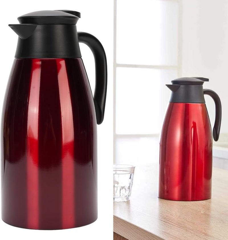Thermal Coffee Carafe 68oz / 2L for Keeping Hot, 12 Hours Hot Beverage Dispenser, Insulated Stainless Steel Carafe for Hot Liquids Dispenser for Parties, Red - Image 3