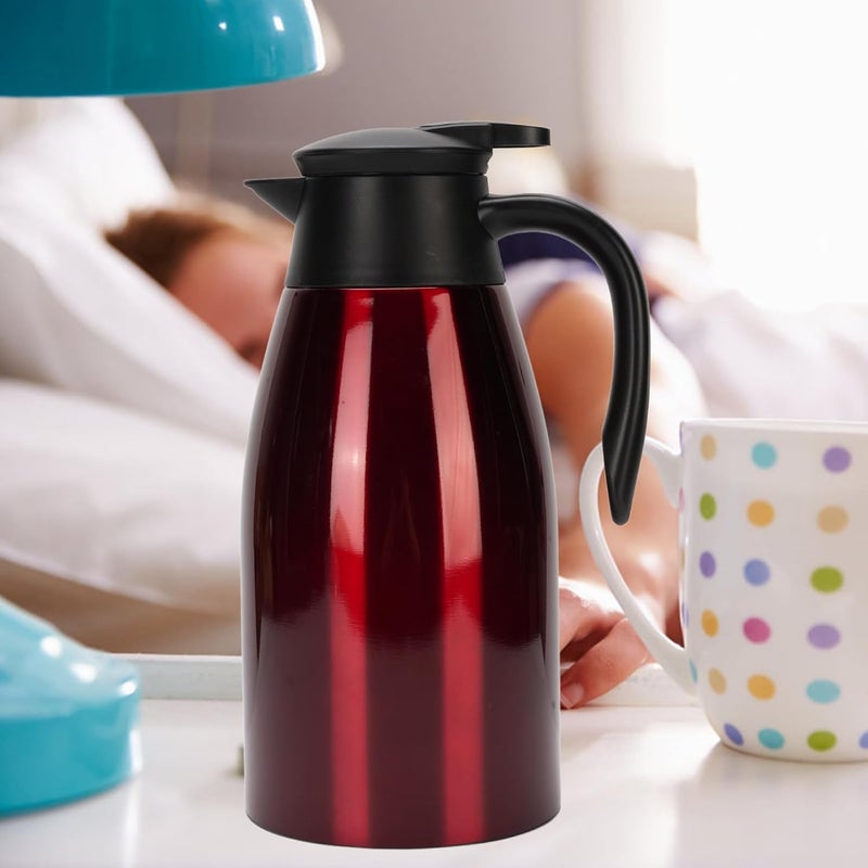 Thermal Coffee Carafe 68oz / 2L for Keeping Hot, 12 Hours Hot Beverage Dispenser, Insulated Stainless Steel Carafe for Hot Liquids Dispenser for Parties, Red - Image 2
