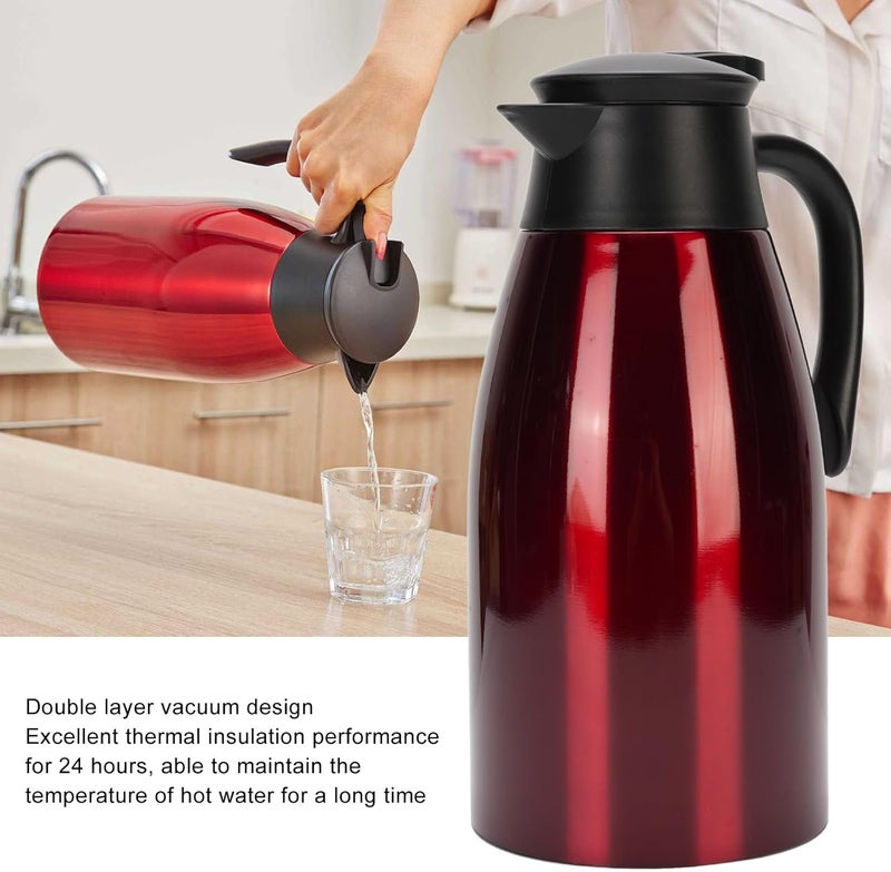 Thermal Coffee Carafe 68oz / 2L for Keeping Hot, 12 Hours Hot Beverage Dispenser, Insulated Stainless Steel Carafe for Hot Liquids Dispenser for Parties, Red - Image 4