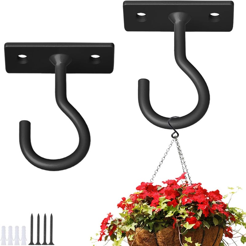QTJUST 2Pcs 2.5in Ceiling Hooks for Hanging Plants Black - Image 1