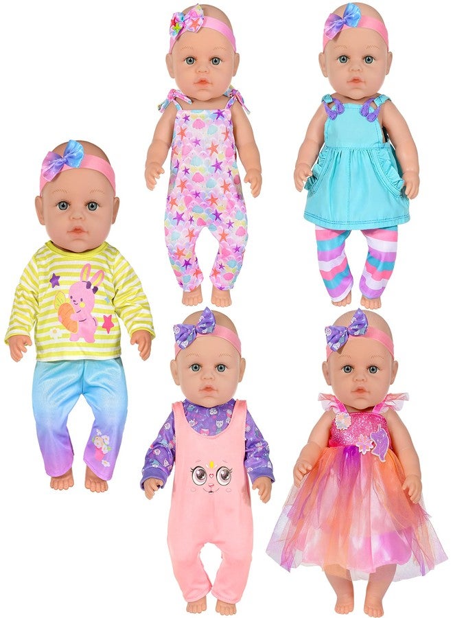 ebuddy 5-Pack Baby Doll Clothes for 15-17 Inch Dolls, Cute Fashion Doll Clothing Set with Matching Headbands, Fits 15" 16" 17" Reborn Baby Dolls, Newborn Baby Dolls, Gift for Kids Girls (Doll Not Included) - Image 1