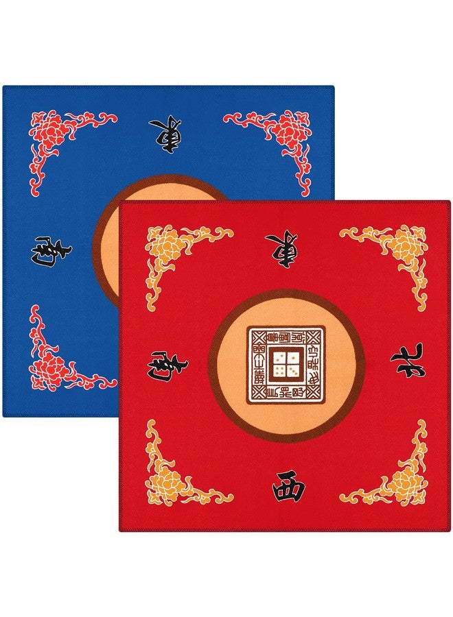 Panelee 2 Pcs Universal Mahjong Mat Mahjong Table Cover Slip Resistant Mat Table Reduction Mahjong Pad For Game 30.7 X 30.7 Inches (Blue Red) - Image 1