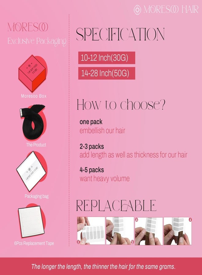 Moresoo Tape in Hair Extensions Balayage Human Hair Tape in Extensions Ombre Dark Brown to Medium Brown Mix with Blonde Tape in Human Hair Extensions Silky Straight Hair 22 Inch #4/6/613 20pcs 50g - Image 4