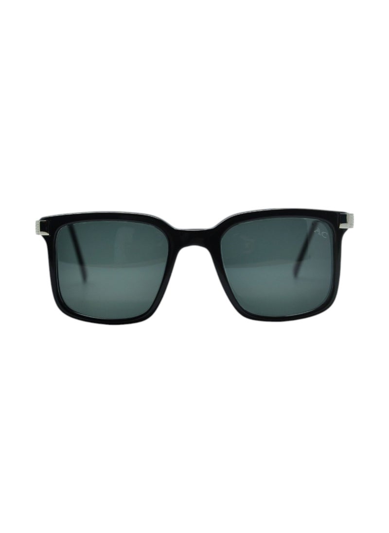 Armando Cavelli - Authentic Armando Cavelli sunglasses, crafted from carefully selected premium acetate for a luxurious look and longevity with extensive use. This model combines modernity and classic style, with a raw black acetate front and silver -plated metal temples to complete your luxury look. Comes with premium polymer lenses offer UV400 protection in a dark green (G15) - Image 1