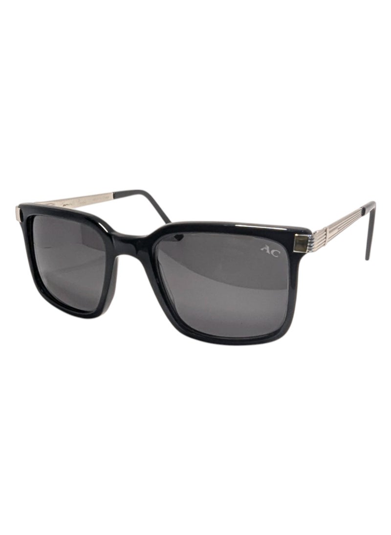 Armando Cavelli - Authentic Armando Cavelli sunglasses, crafted from carefully selected premium acetate for a luxurious look and longevity with extensive use. This model combines modernity and classic style, with a raw black acetate front and silver -plated metal temples to complete your luxury look. Comes with premium polymer lenses offer UV400 protection in a dark green (G15) - Image 1