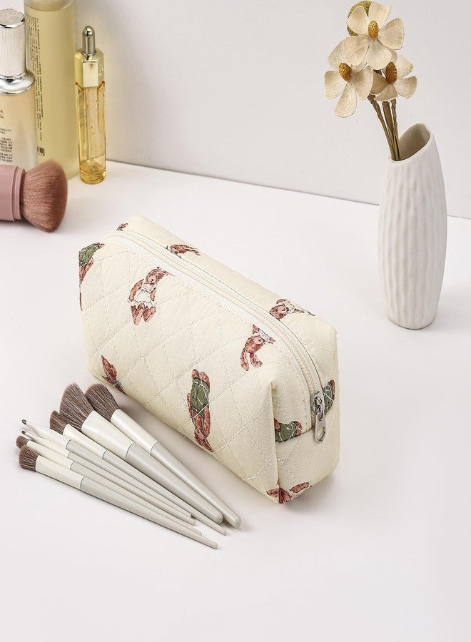 WHHJM Cute Floral Makeup Brush Bag Small Cotton Quilted Cosmetic Bag for Women Travel Toiletry Zipper Make Up Pouch, Bear - Image 3