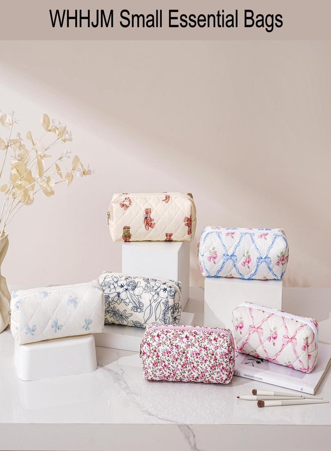 WHHJM Cute Floral Makeup Brush Bag Small Cotton Quilted Cosmetic Bag for Women Travel Toiletry Zipper Make Up Pouch, Bear - Image 5
