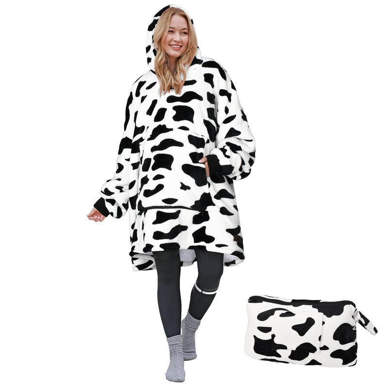 Catalonia هودي بطانية كتالونيا بنقشة البقر oversized، سترة بطانية قابلة للارتداء، سترة سفر ناعمة دافئة مريحة محمولة للبالغين رجال ونساء، هدية لها - Image 1