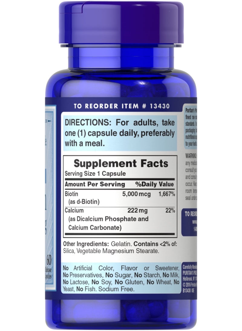 Puritan's Pride Biotin 5000 mcg 60 Capsules  - Image 2
