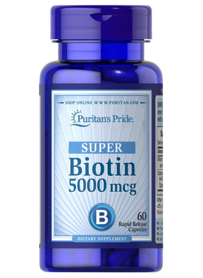 Puritan's Pride - Biotin 5000 mcg 60 Capsules - Image 1