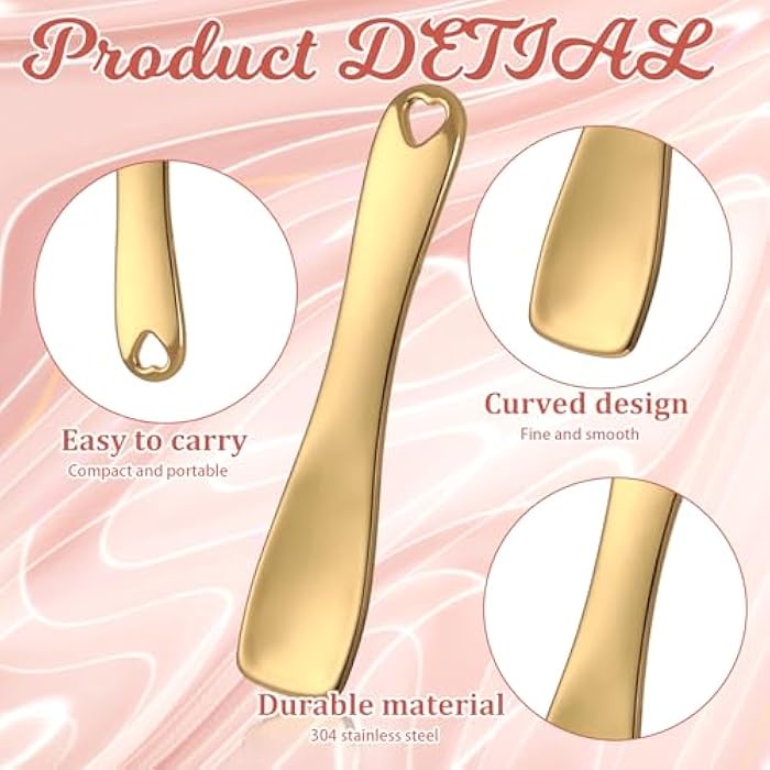 JIYIN 3 PCS Mini Metal Makeup Spatula, Reusable Skin Care Cosmetic Spatula Facial Applicator Tool Beauty Spatula Cosmetic Spatula for Face Mask Cream Lotions Moisturizers(Silver Gold Rose Gold) - Image 3
