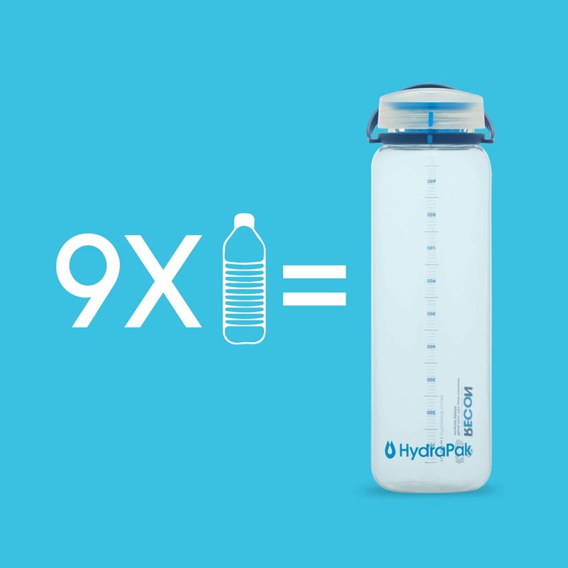 Hydrapak Recon - 50% Recycled Plastic Water Bottle  Eco Friendly & BPA Free  Smooth Flow Twist Cap  Easy Carry (32 Oz  Clear/Navy & Cyan) - Image 5