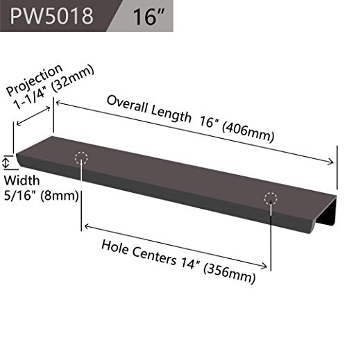 Jetland Cabinets Drawers Edge Pulls - 2-Pack, 16" Overall Length, Black, Concealed Tab Pulls for Kitchen Garage Cabinet Drawers, PW5018B406L - Image 2