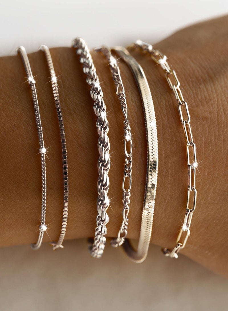 Dainty Silver Bracelets for Women Trendy, 925 Sterling Silver Jewelry Set for Women Bracelets for Women Paperclip Box Herringbone Figaro Rope Chain Bracelet Fashion Pack Gifts for Women Girls - Image 2