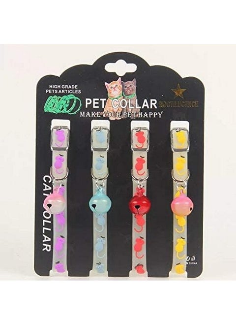 Reflective Radium Cat Collar With Adjustable Safety Buckle Collar And Bells For Puppy/Kitten | Cat Radium Collar Belt (Color As Per Availability) - Pack Of 3 Pcs