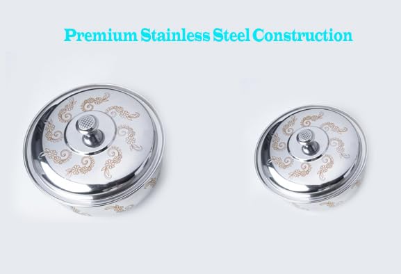 KLIVE Stainless Steel Hot Pot Handi with Lid | 3 Pcs Handi Set | Silver Serving Dishes with Lids | Perfect for Cooking, Baking, Serving | Space Saving Storage (3 Pcs/Small/Medium/Large) - Image 3