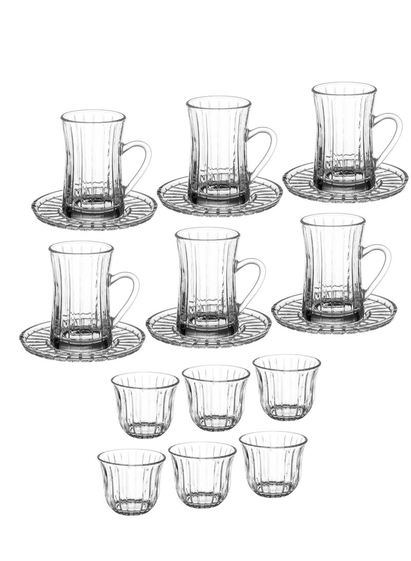 Dania Saudi tea and coffee set made of pure glass, consisting of 6 tea cups + 6 tea saucers + 6 Saudi coffee cups - Image 1