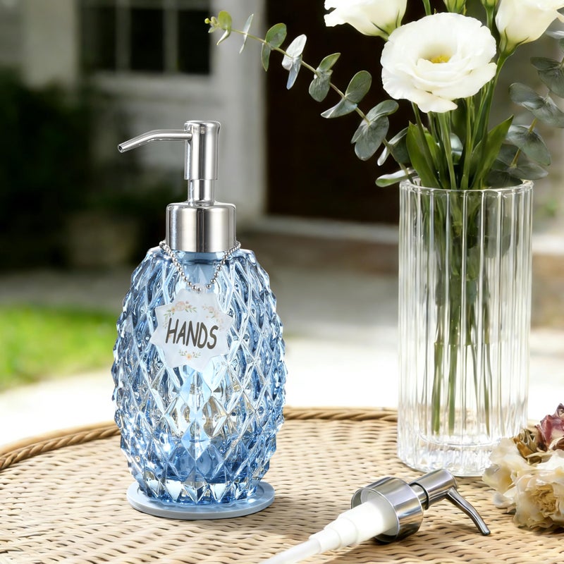 MALACHI Soap Dispenser Set, Crystal-Textured Diamond Glass with Rustproof Stainless Steel Pump, Dual-Labelled Hand & Dish Soap Dispenser for Kitchen & Bathroom - Image 3