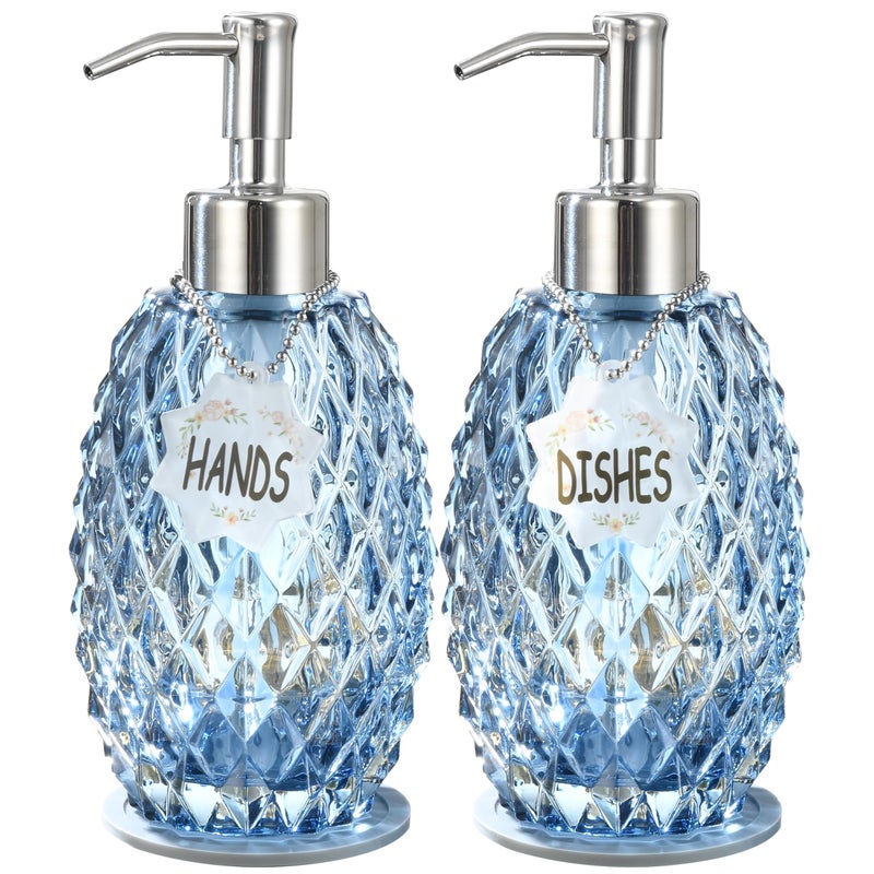 MALACHI Soap Dispenser Set, Crystal-Textured Diamond Glass with Rustproof Stainless Steel Pump, Dual-Labelled Hand & Dish Soap Dispenser for Kitchen & Bathroom - Image 1