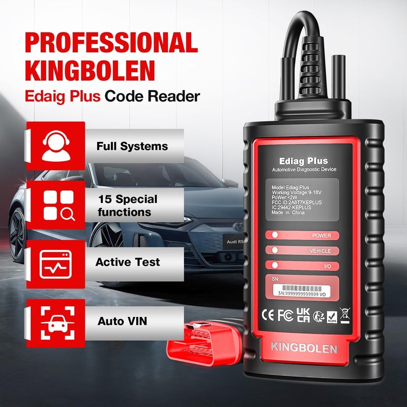 kingbolen ماسح KINGBOLEN Ediag Plus بتقنية البلوتوث - أداة تشخيص OBD2 للتحكم الثنائي الاتجاه في جميع الأنظمة لأجهزة iOS و Android مع ترميز وحدة التحكم و15+ وظيفة خدمة - Image 2