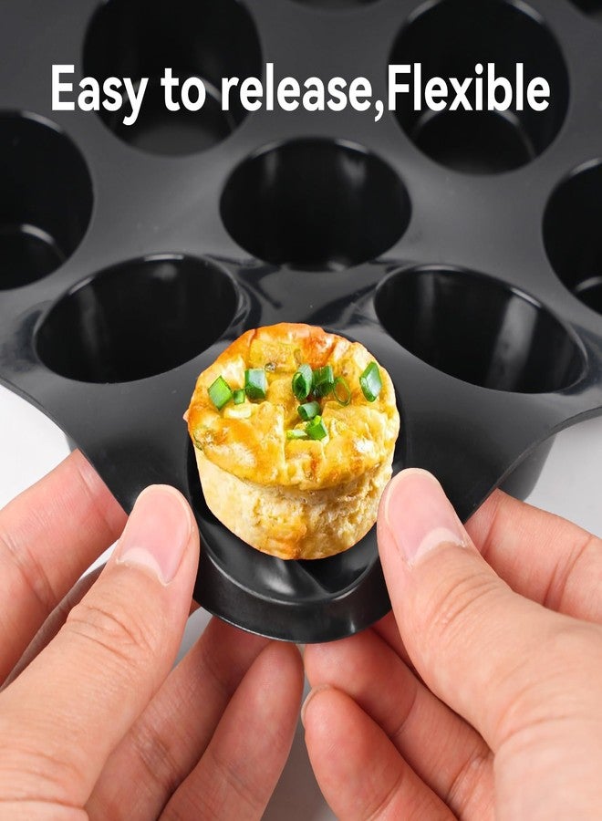 Inn Diary Silicone Muffin Pan for Baking 24 Cups Non-Stick Mini Cupcake Pan,BPA Free Silicone Baking Mold for Muffin Cupcake Egg Bite Maker 2 Pack,Black - Image 2