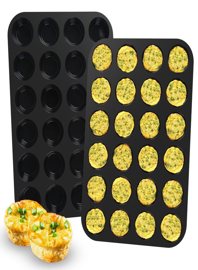 Inn Diary Silicone Muffin Pan for Baking 24 Cups Non-Stick Mini Cupcake Pan,BPA Free Silicone Baking Mold for Muffin Cupcake Egg Bite Maker 2 Pack,Black - Image 1