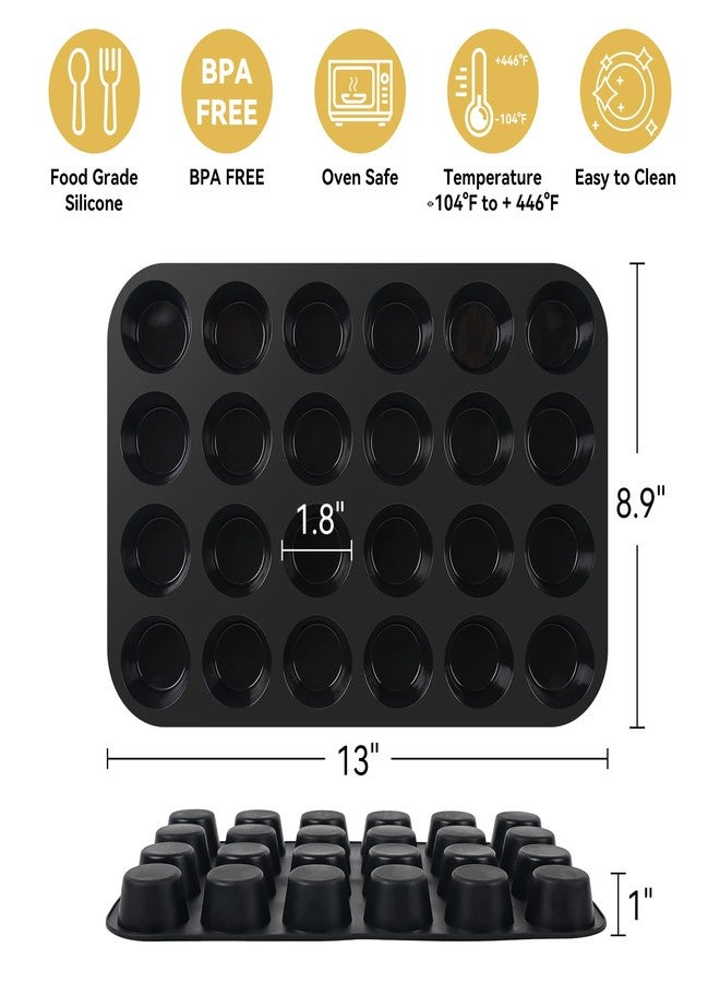 Inn Diary Silicone Muffin Pan for Baking 24 Cups Non-Stick Mini Cupcake Pan,BPA Free Silicone Baking Mold for Muffin Cupcake Egg Bite Maker 2 Pack,Black - Image 3