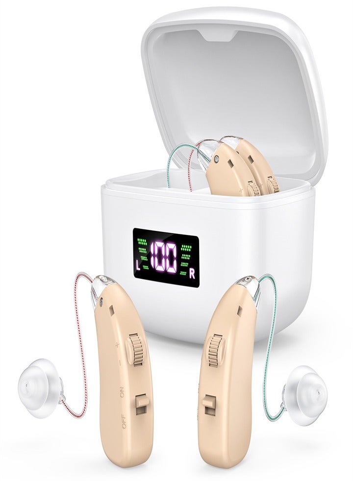 New hearing aid for seniors, noise reduction, amplifier, with LED charging case, for moderate to severe hearing loss (skin color) - Image 1