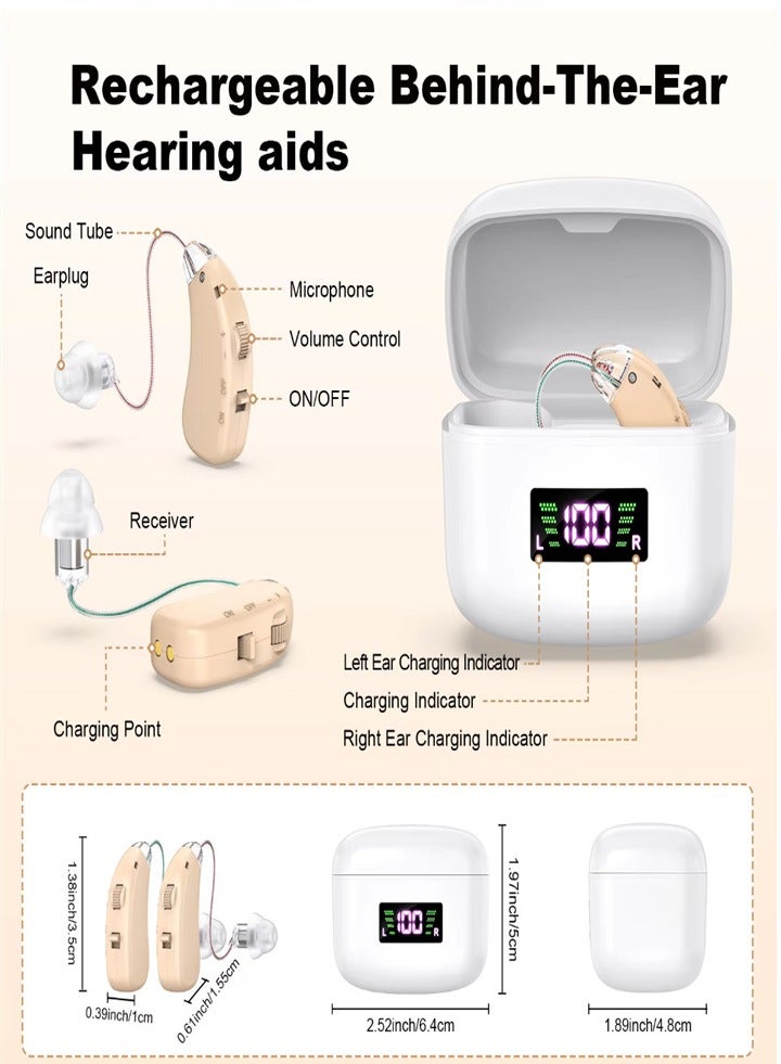 New hearing aid for seniors, noise reduction, amplifier, with LED charging case, for moderate to severe hearing loss (skin color) - Image 2