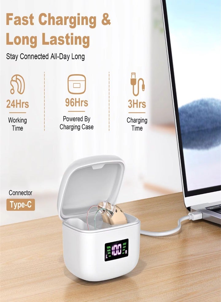 New hearing aid for seniors, noise reduction, amplifier, with LED charging case, for moderate to severe hearing loss (skin color) - Image 4