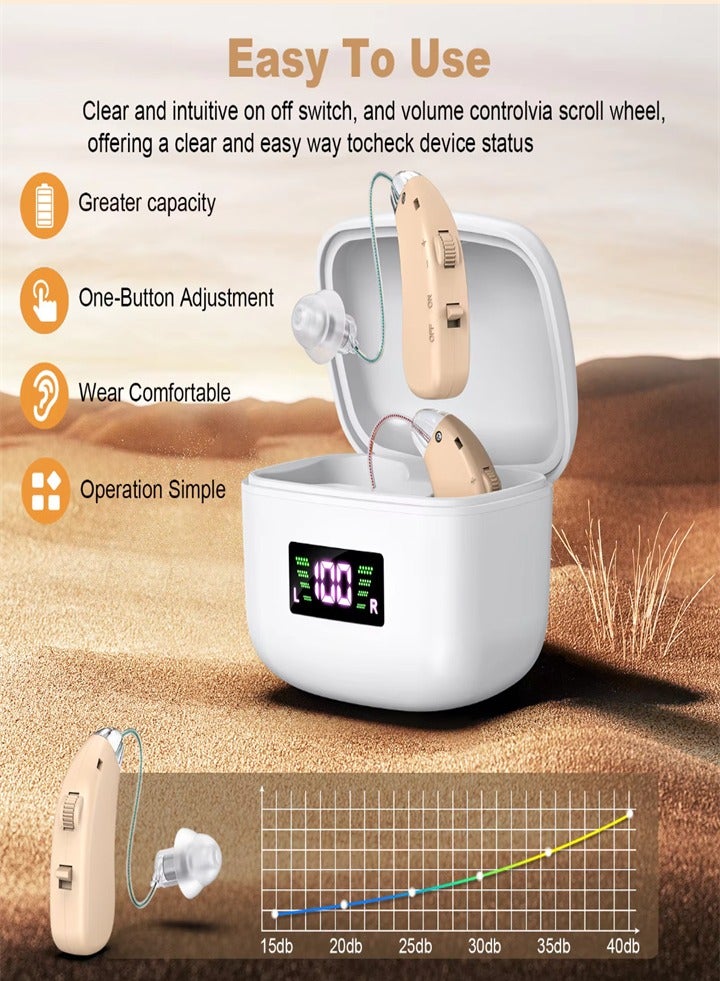 New hearing aid for seniors, noise reduction, amplifier, with LED charging case, for moderate to severe hearing loss (skin color) - Image 3
